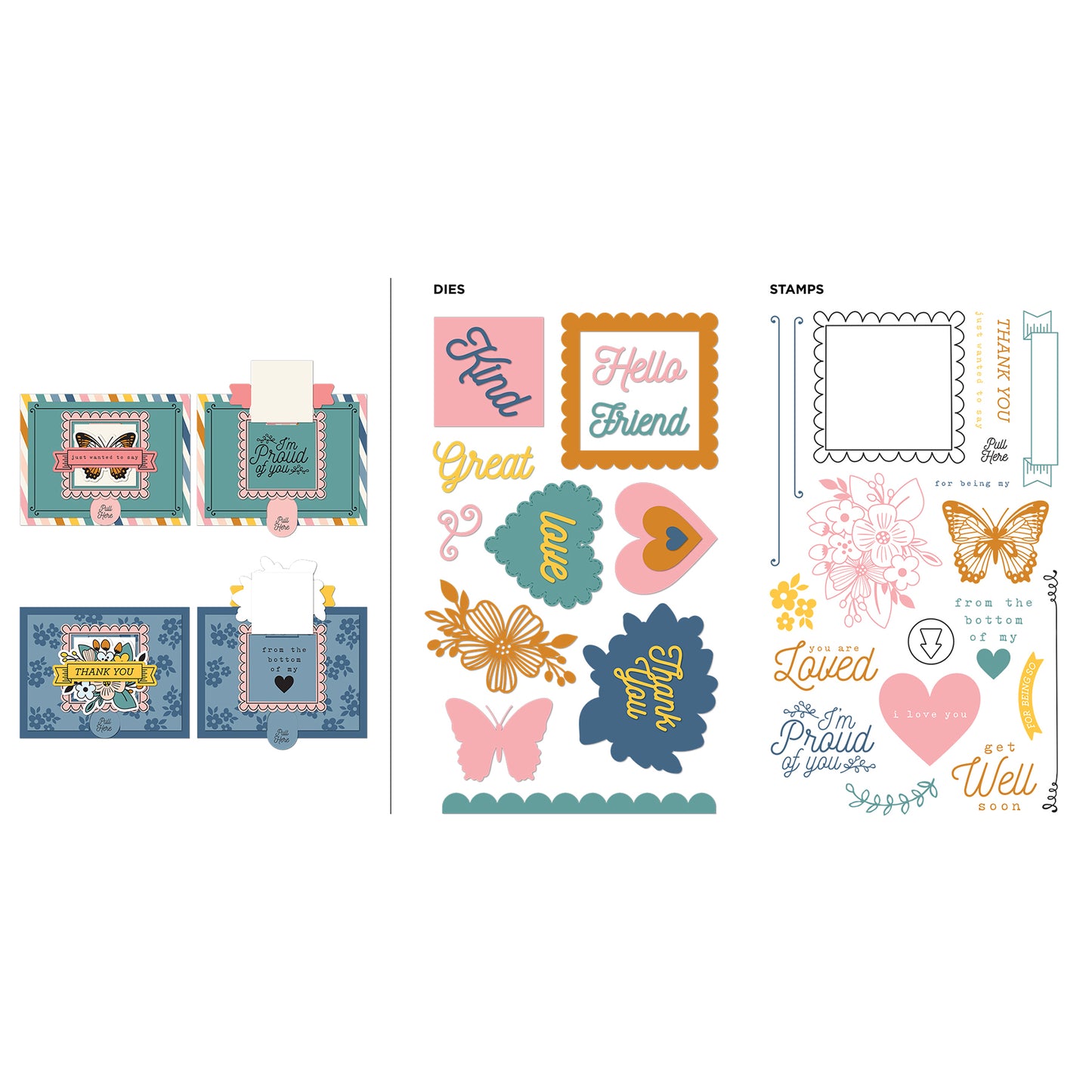 DP Hello Friends Pull Tab Dies & Stamps