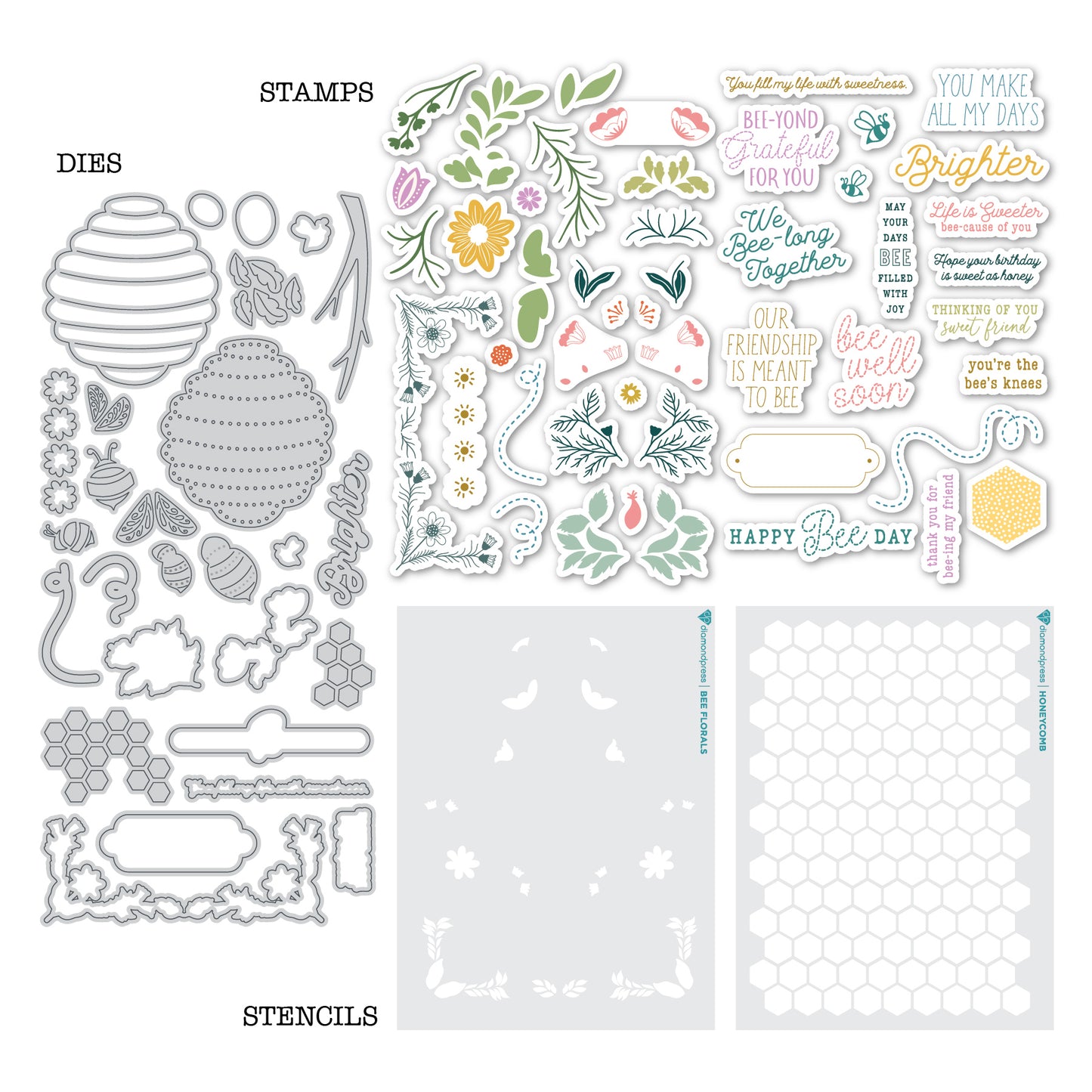 DP Bee Stitch Stamp, Die & Stencil Kit